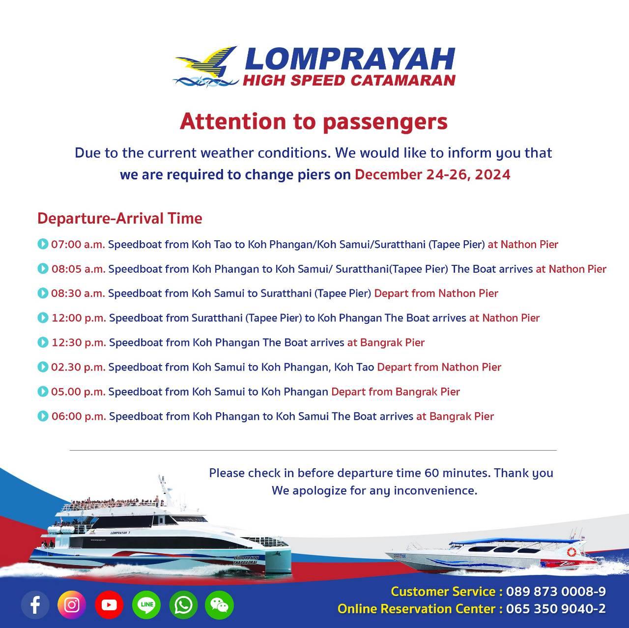 Atualização importante sobre viagens: Mudança de cais para os ferries de alta velocidade de Lomprayah com serviço de transporte gratuito