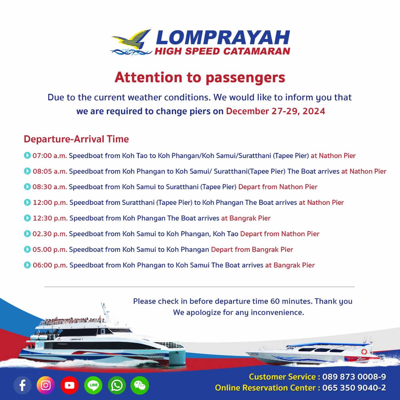 Atualização importante sobre viagens: Mudança de cais para os ferries de alta velocidade de Lomprayah com serviço de transporte gratuito